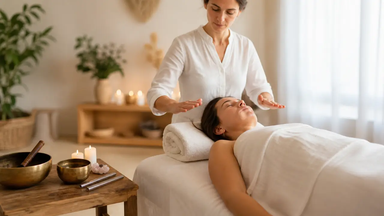Séance de massage énergétique dans une ambiance douce et lumineuse