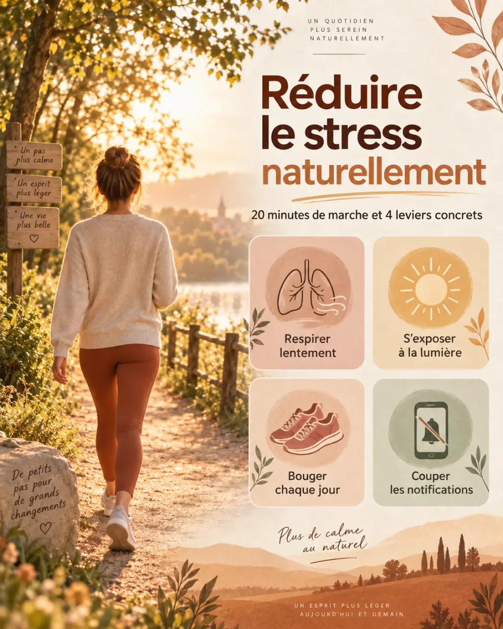 Réduire le stress naturellement : 20 minutes de marche et 4 leviers concrets