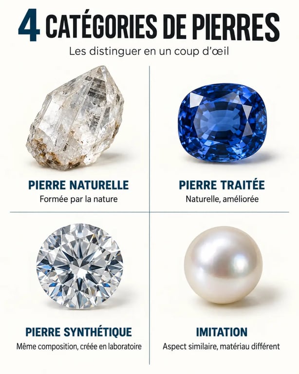 Lithothérapie site sérieux : différence entre pierre naturelle, pierre traitée, pierre synthétique et imitation